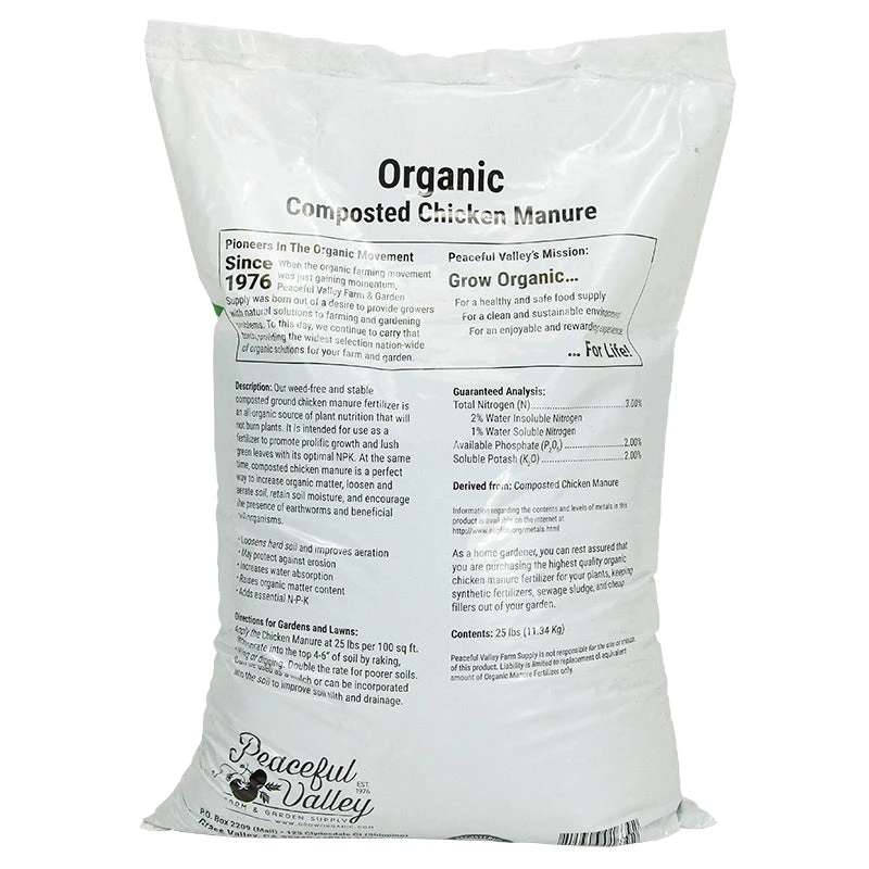 Peaceful Valley Organics Premium Composted Chicken Manure 3-2-2 (25 Lb) 2 Peaceful Valley Organics Premium Composted Chicken Manure 3-2-2 (25 Lb) - Billede 2